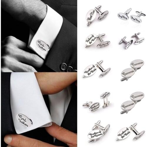 Oval Wedding Party Cufflinks Clip Letter Groom Best man Grooms Father of bride groom Cuff link for Men Cufflink