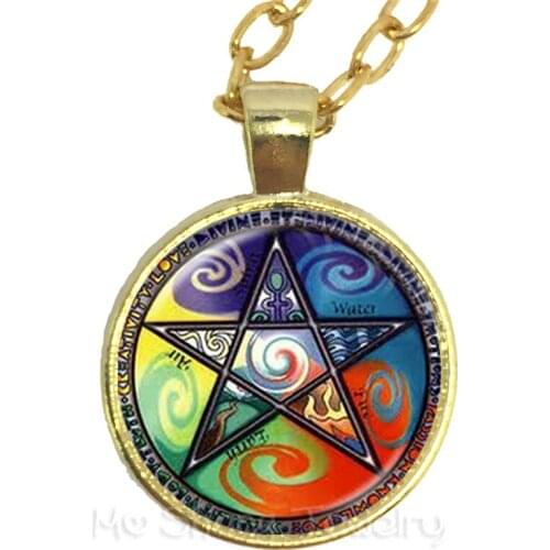 Mystic Pentacle Satanic Necklace Glass Cabochon Goth Wiccan Star Accessories Pray For Happiness Gift For Friends