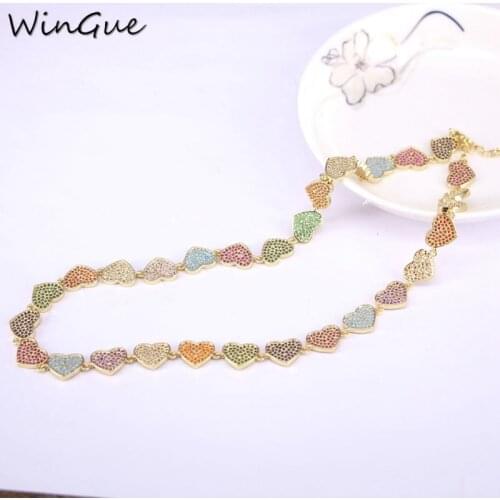 Rainbow Heart Necklaces for Women Crystal Gold Micro Pave Chokers Necklaces CZ Cubic Zirconia Women Jewelry