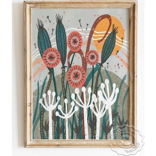 Scandinavian Dandelion Poster, Colorful Nature Art Wall Picture, Mid Century Modern Kids Room Nursery Backdrop Home Decoration