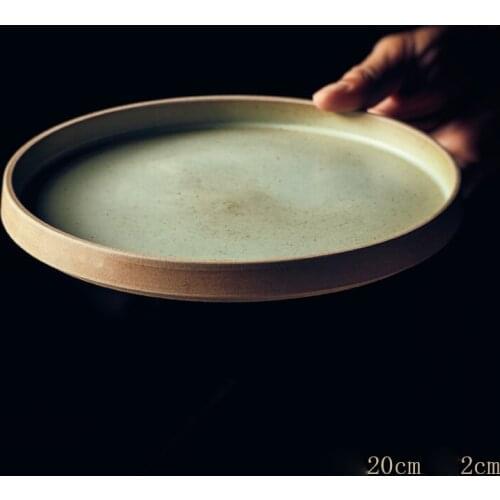 Simple Retro Western Food Plate Round Steak Plate Ceramic Plate Japanese Stoneware Flat Plate Sashimi Plate Refreshment Plate Di