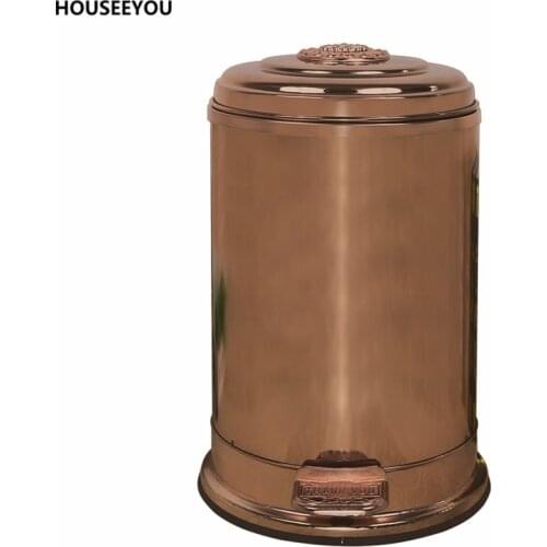 Rose Gold Luxury Waste Bin Embossed Pattern On Top Stainless Steel Rubbish Bin Tasteless Quiet Dustbin Upgrade Creative Garbage
