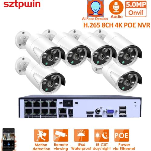 H.265+ 6CH 5MP POE Security Camera System Kit Audio Record Rj45 IP Camera IR Outdoor Waterproof CCTV Video Surveillance camera