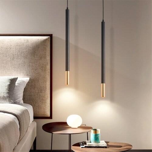 Nordic Long Tube Bedroom Bedside Pendant Lamp Bar Restaurant Cafe Hanging Lamp Dining Room Shop Cylinder Pipe Pendant Lamp