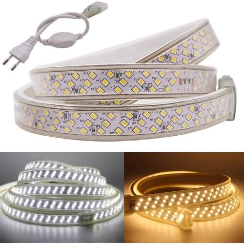 Super bright 220V LED Strip 2835SMD 276Leds/m Three Row Dimmable Led Tape Light IP67 Waterproof Rope Light Flexible EU/UK Plug