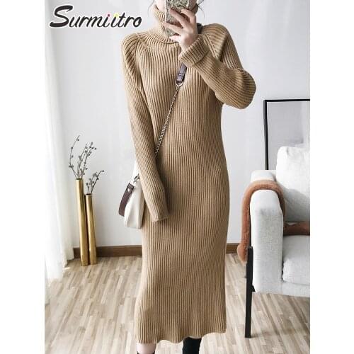 SURMIITRO Thick Warm Knit Long Sweater Dress Women 2021 Fashion Autumn Winter Korean Style Turtleneck Long Sleeve Female