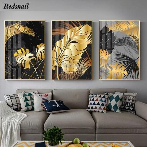 Triptych Diy Diamond Painting Black Golden Leaf Plants puzzle 5D Full mosaic diamant Embroidery Wall Art 3pcs/set MM016