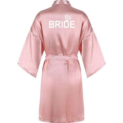 New bride bridal robe women BRIDE diamond ring short satin robe women wedding party bride gift getting married kimono robes