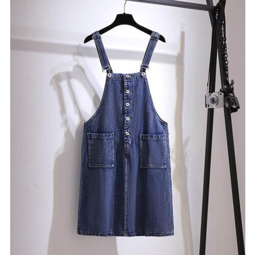 150Kg Plus size womens summer loose fashion A-line suspender denim dress 5XL 6XL 7XL 8XL 9XL button pocket dress blue pink