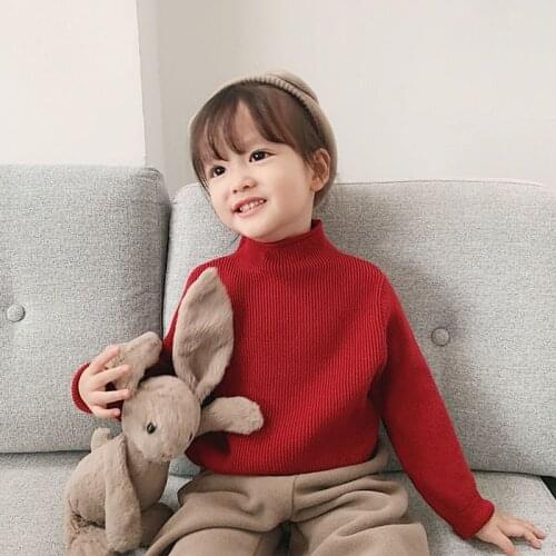 2020 baby girls winter clothing red sweater pull fille 6 ans toddler kids turtleneck 2 years old boys