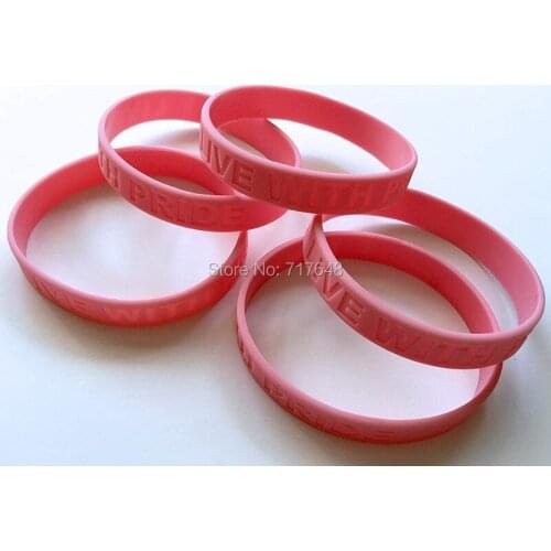 100pcs Live with Pride and Awareness Ribbon pink wristband silicone bracelets free shipping by epacket A