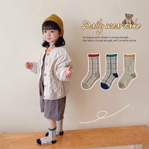 3Pairs/lot Baby Socks Winter Autumn Cotton Socks for Girls Korean Retro Plaid Kids Boy Socks Toddler Accessories