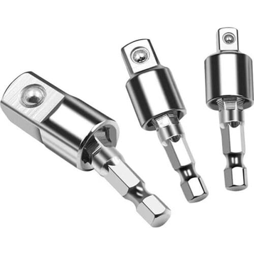 3Pcs Electric Drill Socket Adapter For Impact Driver With Hex Shank To Square Socket Drill Bits Rotatable Extension 1/4" 3/8" 1