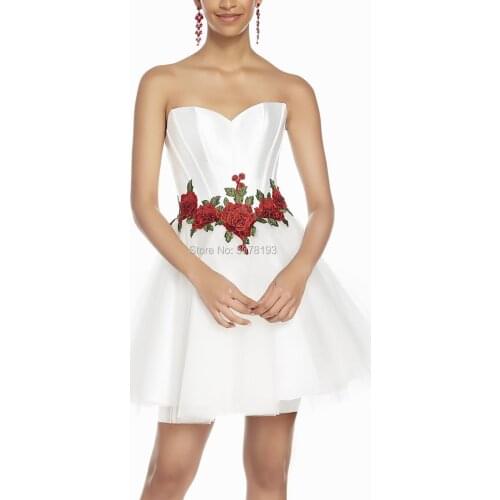 762 lovely white sweetheart A-line above-knee netting short homecoming dresses/formal gowns appliques&bead lace-up free shipping