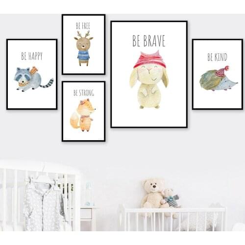 Abstract Fox Deer Rabbit Mole Hedgehog Wall Art Poster Inspirational Quotes Art Print Canvas Painting Nordic Baby Room Decor