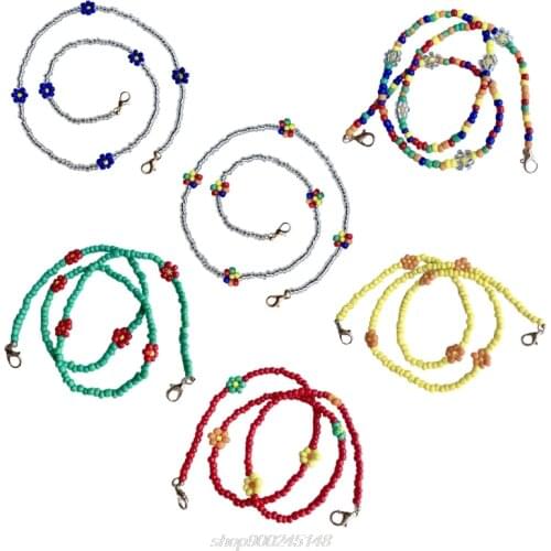 Bohemian Handmade Colorful Beaded Face Mask Holder Chain Rainbow Flower Jewelry Necklace Eyeglass Anti-Lost F06 21 Dropship