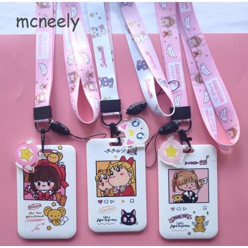 Japan Style Cartoon Lanyard Id Card Cover Set Student Acrylic Badge Card Holders Teenage Girl Lovely Hanging Neck Identity Card