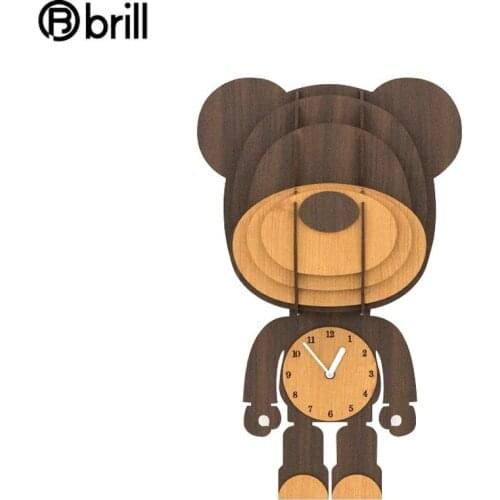 Children Digital Wall Clock Cartoon Wooden Cute Bedroom Creative Wall Clock Bear Animal Clock Kids Bedroom Home Decoration