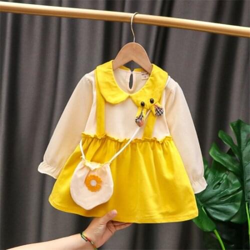 Baby Girls Dress Children Long Sleeve Daisy Embroidery Pockets Ruffle Suspender Skirt Splicing Lovely Tutu Dresses Kids Outfits