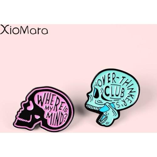 Overthinking Skull Enamel Pin Where is my mind Badge Anatomy Skull Skeleton Anxiety Jewelry Brooches Lapel Pin