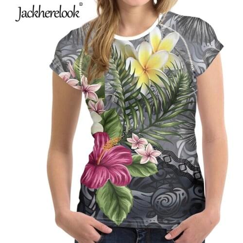 Jackherelook Women Summer Short T Shirts Fashion Brand Polynesian Tribal Hibiscus Print T-shirts Streatwear Harajuku Tee Clothes
