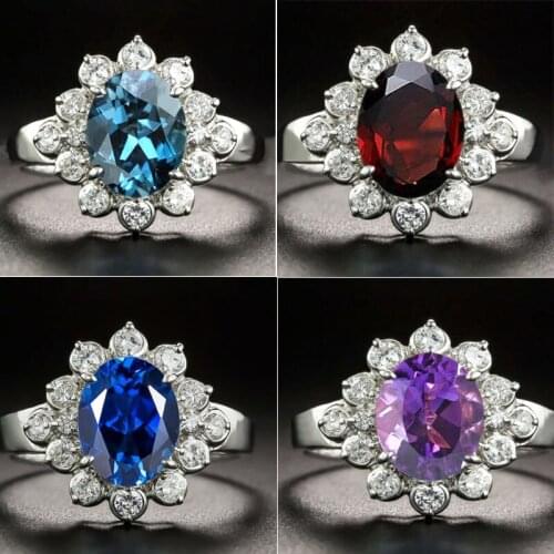 Milangirl Classic Flower Floral Mirco Paved 4 Colors Oval Crystal Zircon Ring for Women Party Engagement Wedding Luxury Jewelry
