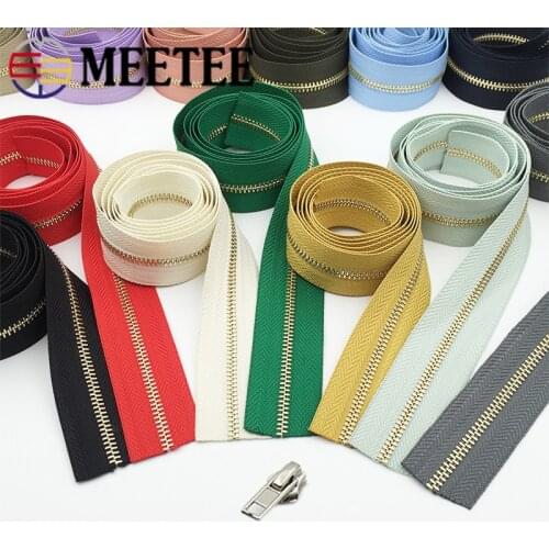 Meetee 3/6M 3# Metal Zippers Code Loading Coil Gold Teeth Zips for Clothing Purse Zip Repair Kit DIY Garment Sew Zipper Material