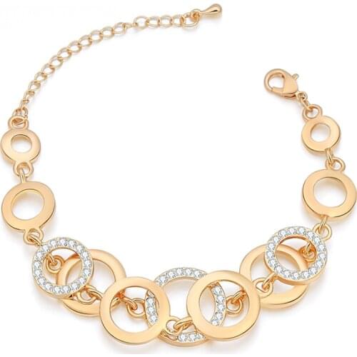 Trendy Rhinestone Chain Bracelets For Women Rose Gold Silvery Circles Boho Bracelet Femme Fashion Jewelry Gift 2021