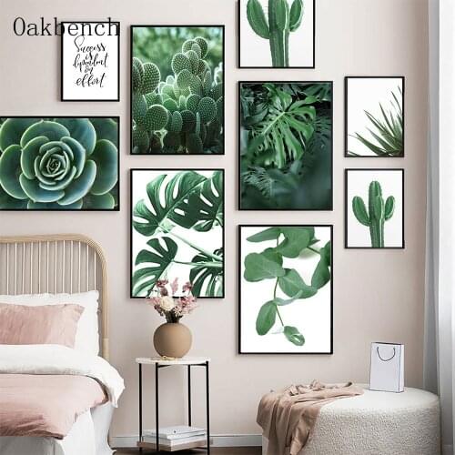 Monstera Tropical Poster Leaf Green Plant Print Cactus Wall Canvas Painting Botanical Art Pictures Living Room Modern Home Decor