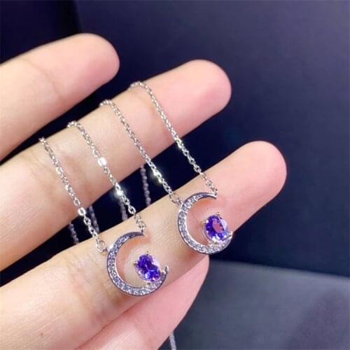Moon Tanzanite Necklace, Art Deco Tanzanite Pendant, Natural Blue Tanzanite Necklace, Dainty Oval Tanzanite Pendant,S925 Silver