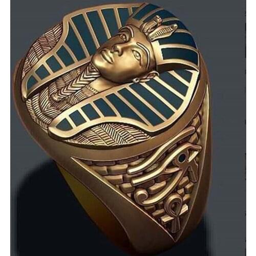 Mens Creative Exquisite Black Oil Egyptian Pharaoh Ring Fashion Gothic Hip Hop Party Punk Birthday Jewelry Gift Gothic
