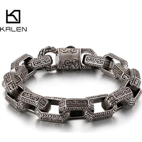 14mm Retro Black/Silver Color Link Chain Bracelet For Men 316L Stainless Steel Jewelry
