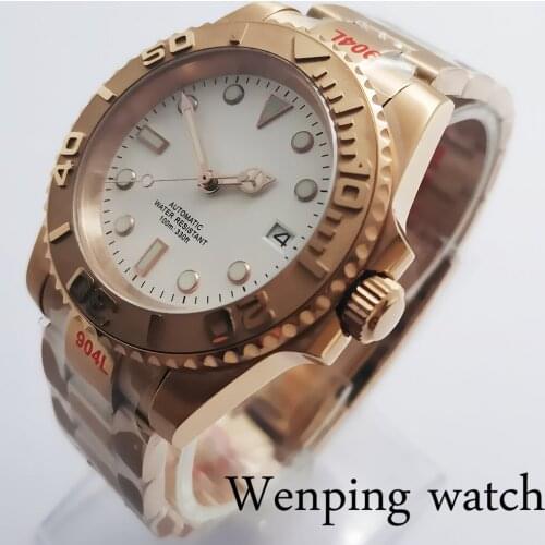 2021 New 40mm Mens Top Luxury Mechanical Sterile Watch Sapphire Glass Rose Gold Case Ceramic Bezel Date NH35 Movement Automatic