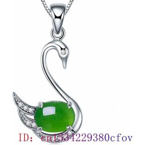 Jade Swan Pendant Gifts 925 Silver Natural Necklace Amulet Gemstone Women Zircon Chinese Crystal Charm Chalcedony Fashion