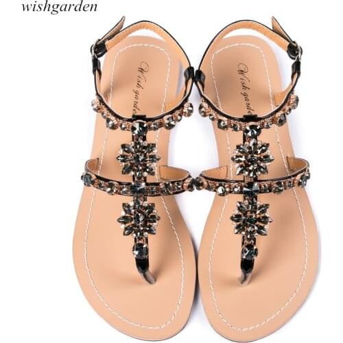 20 NEW Womens Summer Diamond thong Sandals Beach shining crystal flip flops Shoes Casual Female boho T-strap Slipper Plus size