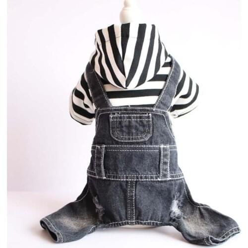Newly Design Fashion Striped Pet Dog Jumpsuit High Quality Soft Denim Clothes for Small Dogs Outdoor Casual Puppy Sweatshirt 10A