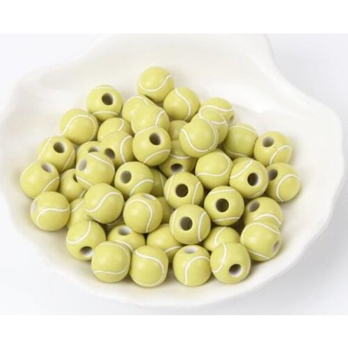 Wholesale 12mm 20pcs Yellow Tennis Shape Acrylic Round Spacer Ball Beads For Jewelry DIY