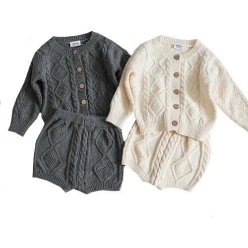 Autumn Baby Boys Clothes Knitted Baby Girls Sets Cotton Cardigans Shorts 2 Pcs Solid Baby Clothing Set Girl Clothes Set Knitted