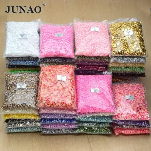 JUNAO 2 4 6 8 10 12 14mm AB Color Half Round Pearl Beads Rhinestones Decoration Acrylic Imitation Flat Back Nail Art DIY Craft