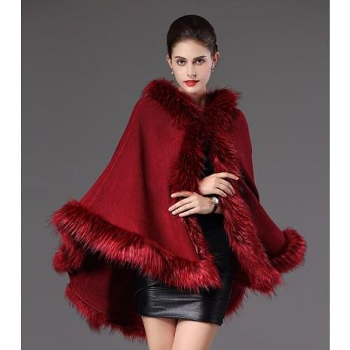 Faux Fur Poncho new loose-fitting imitation Zizizi hair collar hoodie sweater Cape Cape coat female