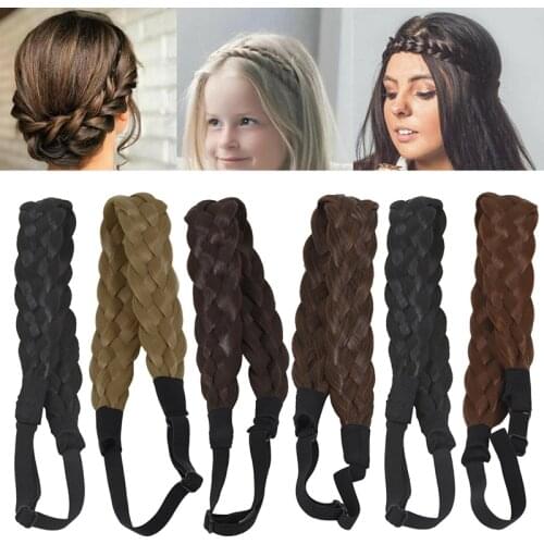 1PC Fishtail Bohemian Hair Headband Easy-Wear Elastic Twist Braided Girls Womens headband wig Women solid headband