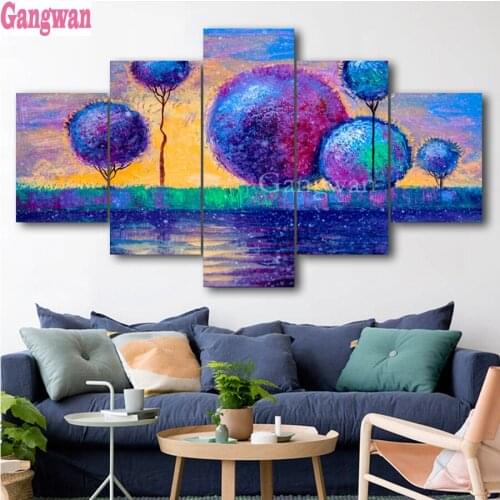Purple Balloons Trees Diamond Mosaic 5 pcs Diamond Embroidery Rhinestones cross stitch Diamond Painting Full Square round Drill