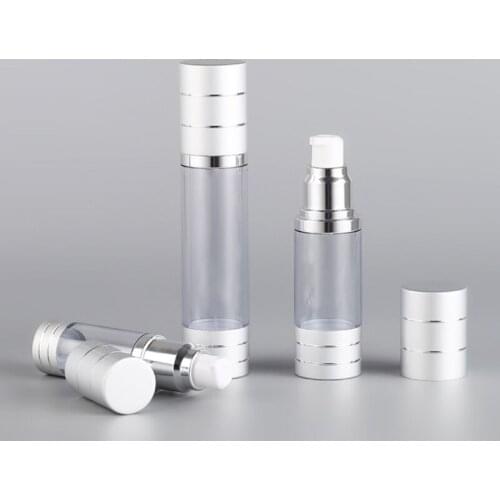 Gold Silver 15/30/50ML Airless Cosmetics Empty Bottle Pump Plastic Processing Convenient Travel Tools 20pcs