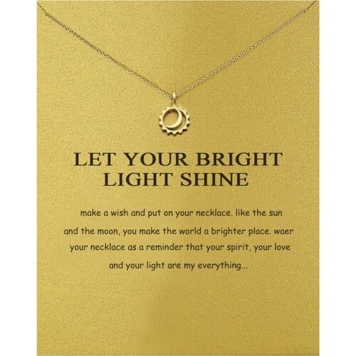 Romantic Round Sun Hollow Moon Pendant Necklace Make a Wish Card Gold Color Clavicle Necklace For Women Party Gift