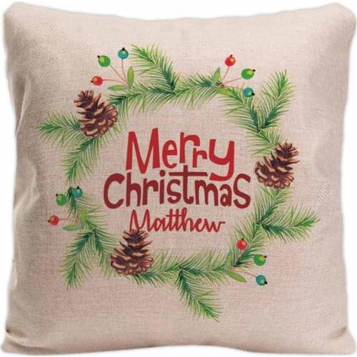 Customized Christmas Name Throw Pillow Case Santa Claus Snowman Decorative Cushion Cover Pillowcase Cotton Linen Gift for Safa