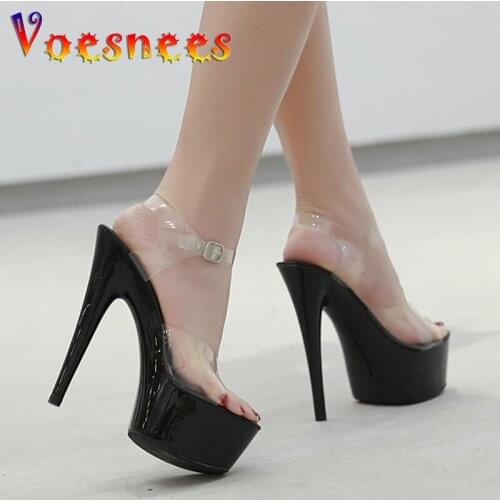 Clear Summer Color Red White Black Sandals Women Platform Shoes Sexy Nightclubs T Stage Shows High Heels 15cm Plus-size 34-41