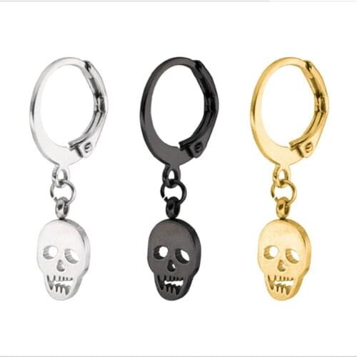 New Arrival Punk Gold Stainless Steel Ear clip Fashion Skeleton Skull Ear Stud Earrings Piercings Fashion Jewelry Gifts