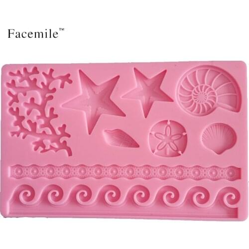 3D DIY Coral Starfish Shell Lace Fondant Gum Paste Silicone Mold Bakeware Pastry Decorating Gift Mould Tools 04009