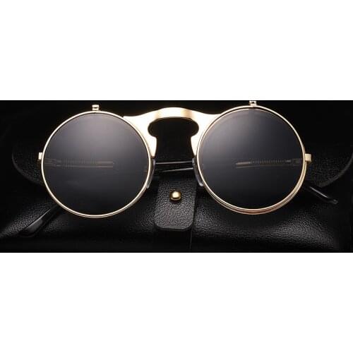 Vintage Steampunk Flip Sunglasses Men Women Retro Punk Round Metal Frame Colorful Lens Sun Glasses Eyewear Gafas sol mujer