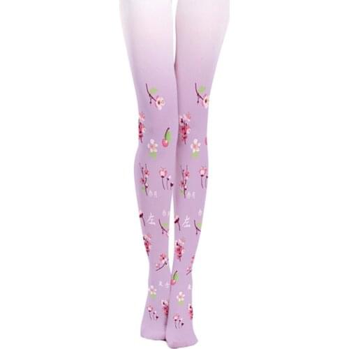 Plum China Gradient Printing Light Purple Pantyhose